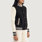 Orsos Black White Leather Varsity Jacket